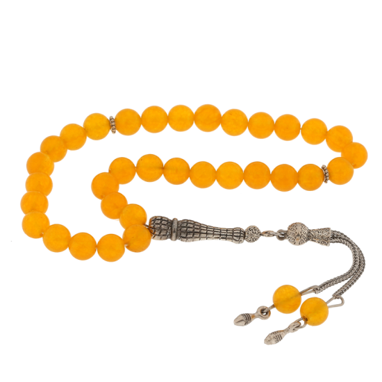 Natural Stone Yellow Jade Stone Prayer Beads with Metal Tassels