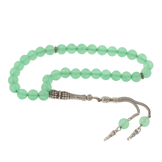 Natural Stone Jade Prayer Beads with Metal Tassels