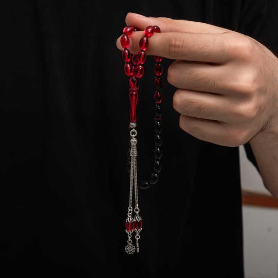 Amber Prayer Beads with Silver Tassel