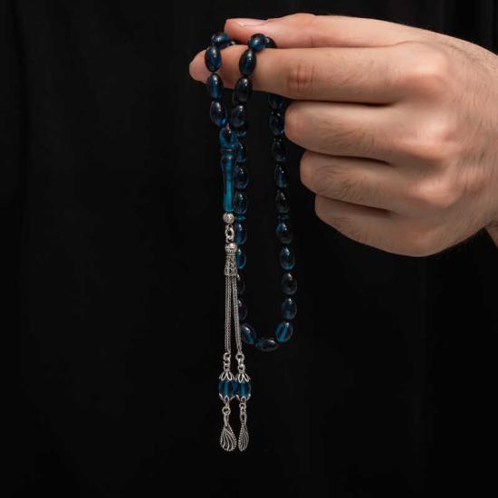Amber Prayer Beads with Silver Tassel