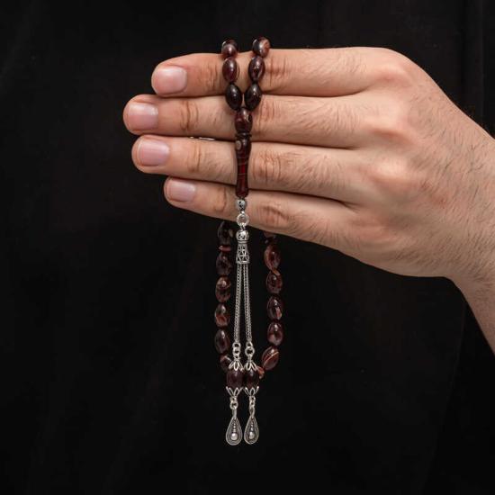 Amber Prayer Beads with Silver Tassel