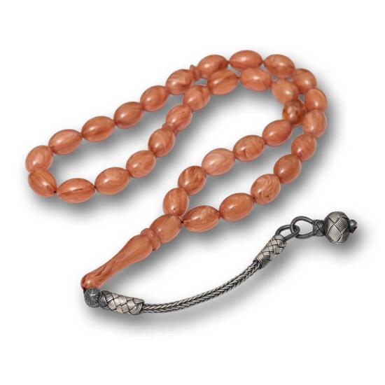 Gümüş Top Kazaz Püsküllü Sıkma Kehribar Tesbih