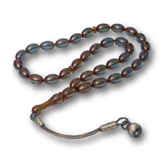 Pressed Amber Tasbih with Kazaz Silver 925 Tassel