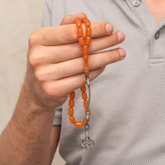 Squeezed Amber Tasbih with Silver 925 Kazaz