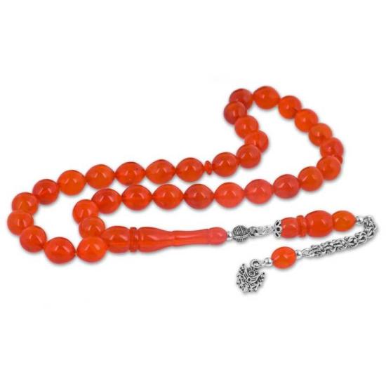 Powdered Amber Prayer Beads with Silver Tassels