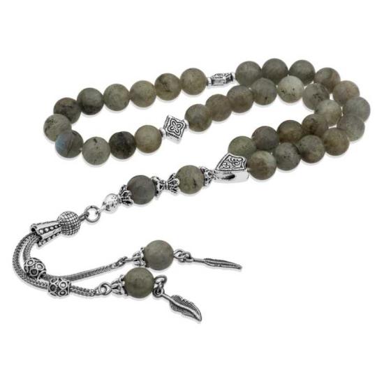 Natural Stone Metal Tassel Labradorite Stone Prayer Beads