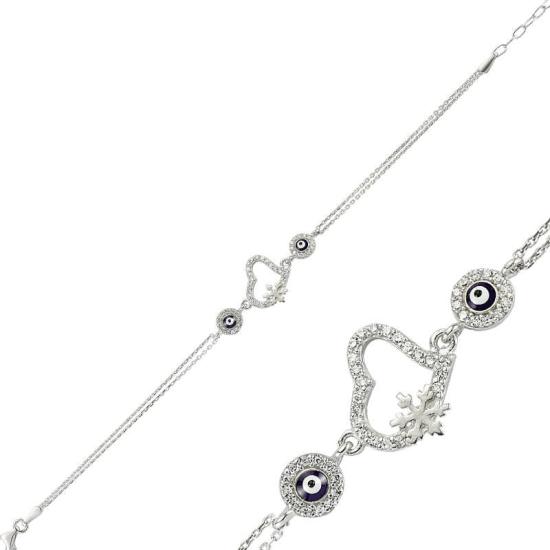 Silver Evil Eye Snowflake Heart Bracelet