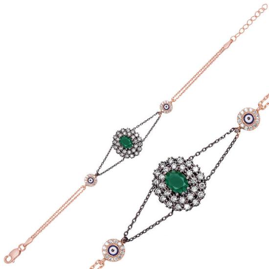 Silver Rose Matte Green Stone Authentic Women’s Bracelet