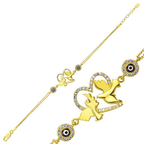 Silver Gold Heart Dove Women’s Bracelet