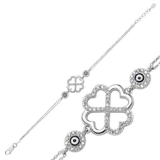 Silver Heart Clover Women’s Bracelet