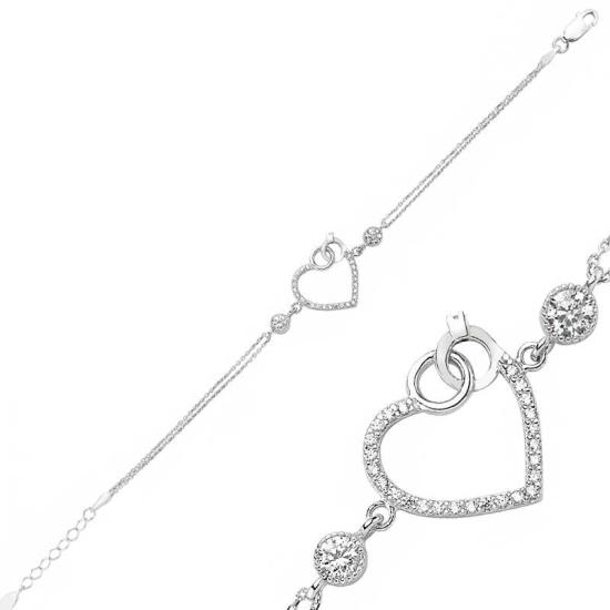 Silver Heart Single Stone Women’s Bracelet