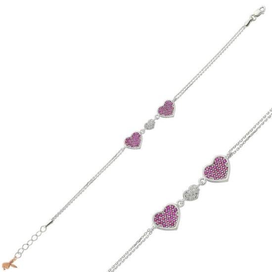 Silver Pink Heart Women’s Bracelet