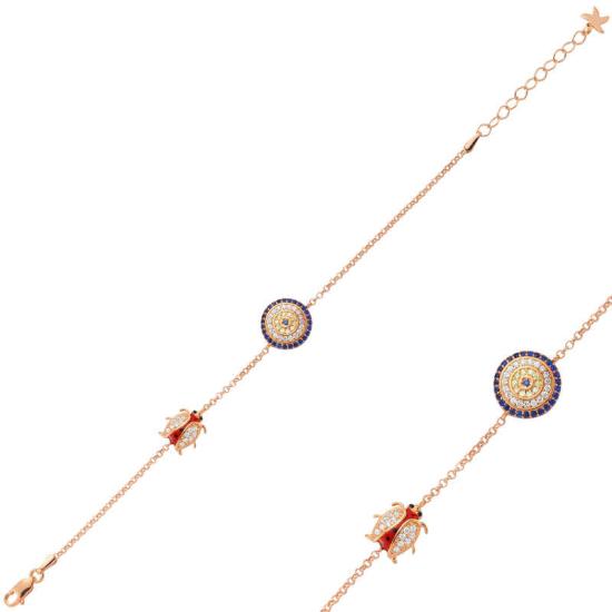 Silver Rose Evil Eye Ladybug Women’s Bracelet