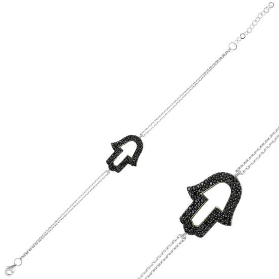 Silver Black Fatima Hand Women’s Bracelet