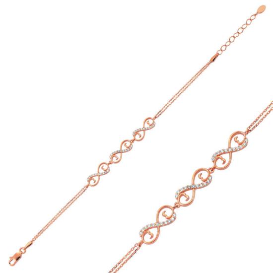 Silver Rose Three Heart Infinity Women’s Bracelet