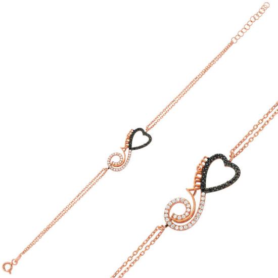 Silver Rose Heart Infinity Mom Bracelet