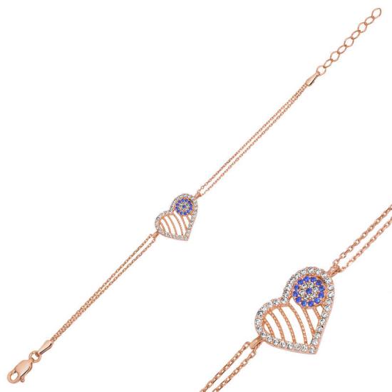 Silver Rose Evil Eye Heart Women’s Bracelet