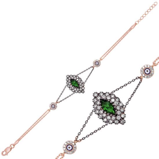 Silver Rose Green Stone Authentic Women’s Bracelet