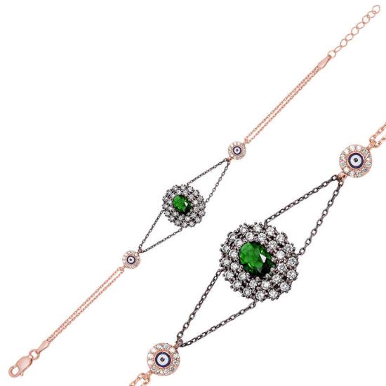 Silver Rose Green Stone Authentic Women’s Bracelet