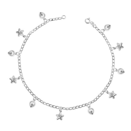 Silver Heart Star Anklet