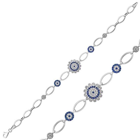 Silver Evil Eye Flower Women’s Bracelet
