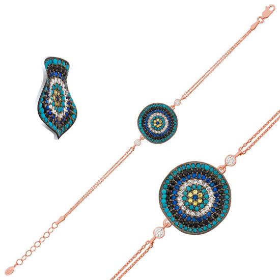 Silver Rose Wavy Evil Eye Women’s Bracelet