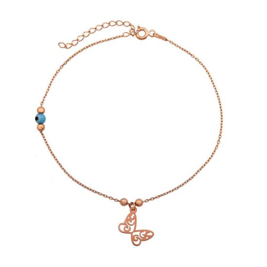 Silver Rose Evil Eye Butterfly Anklet