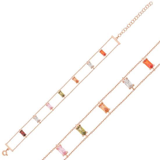 Silver Rose Colored Baguette Stone Women’s Bracelet