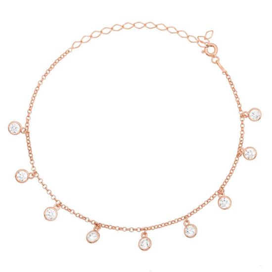 Silver Rose Chain Stone Anklet