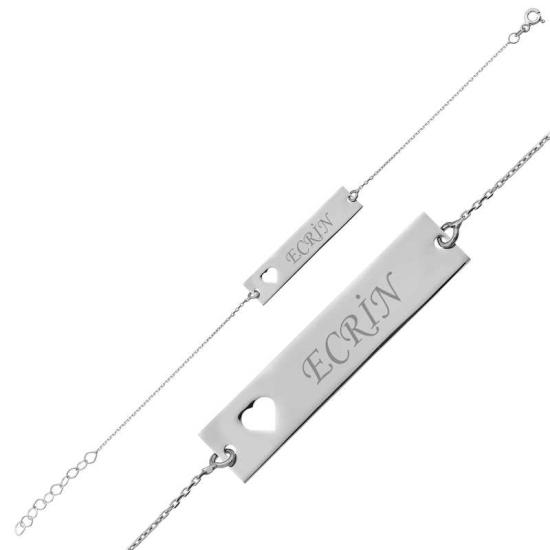 Silver Personalized Name Heart Plate Women’s Bracelet