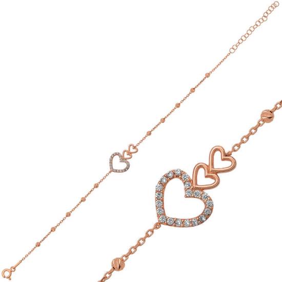 Silver Rose Dorissa Three Heart Bracelet