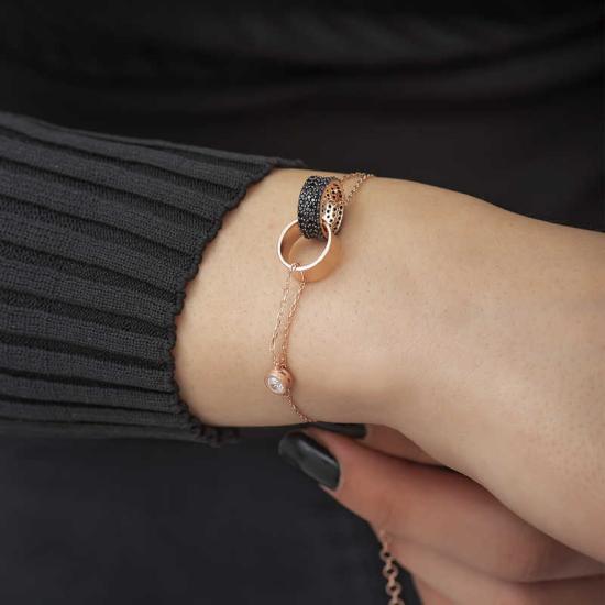 Silver Rose Interlocking Link Bracelet