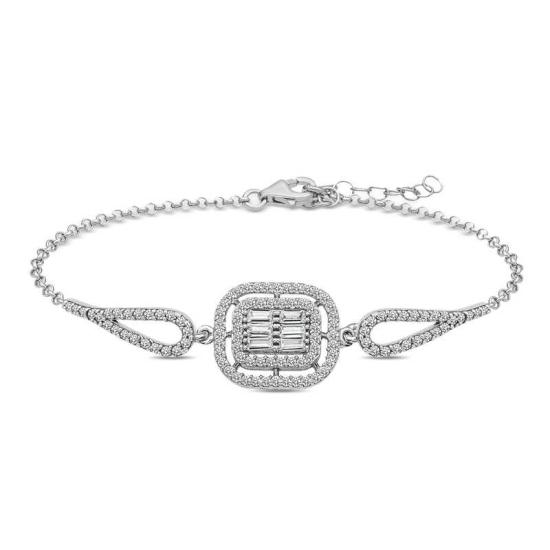 Silver Baguette Stone Bracelet
