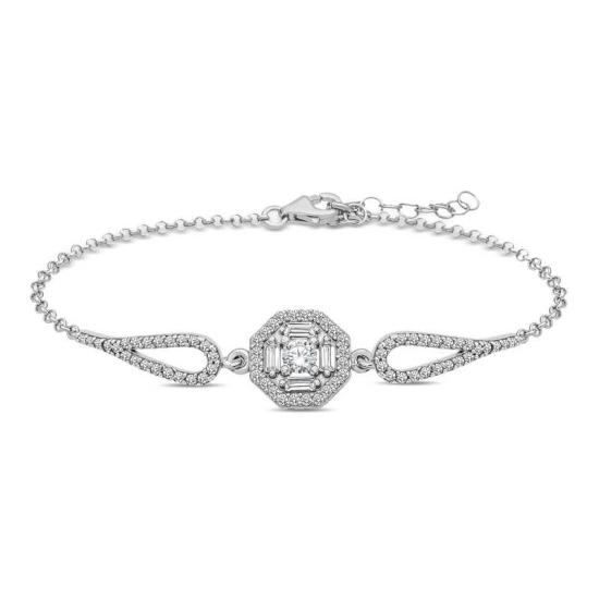 Silver Baguette Stone Bracelet