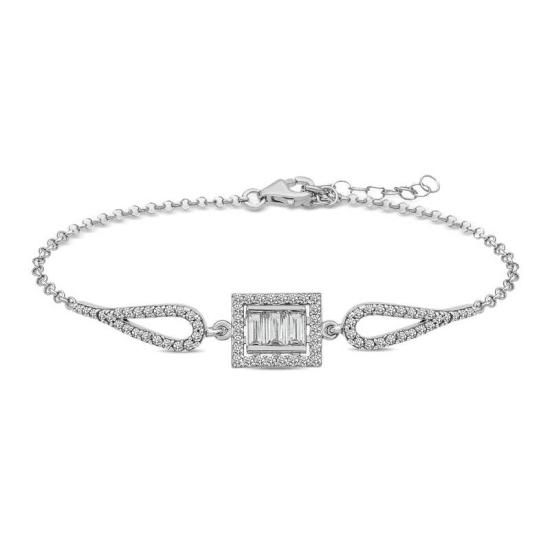Silver Baguette Stone Bracelet