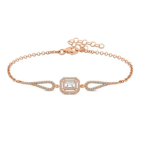 Silver Rose Rectangular Baguette Bracelet