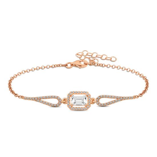 Silver Rose Rectangular Baguette Bracelet