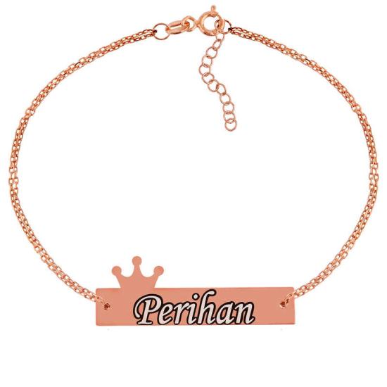 Silver Rose Personalized Crown Name Bracelet for Women