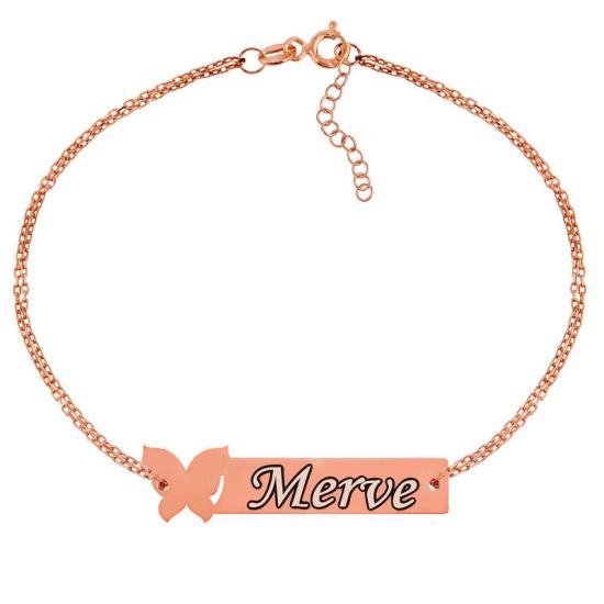Silver Rose Personalized Butterfly Name Bracelet for Women