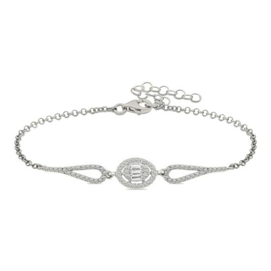 Silver Rhodium Oval Baguette Bracelet