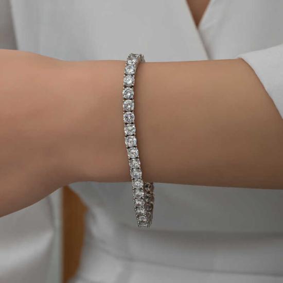 Silver 3 mm White Stone Waterway Women’s Bracelet