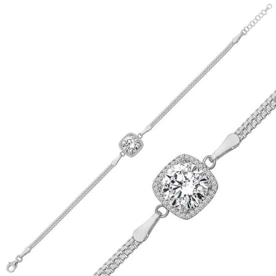 Silver Square Mount White Stone Women’s Bracelet