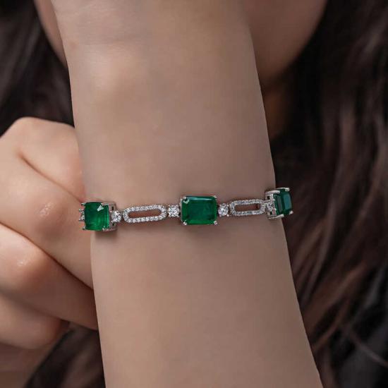 Silver Green Color Square Paraiba Stone Women’s Bracelet