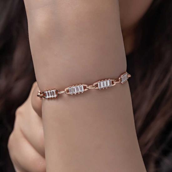 Silver Rose Baguette Stone Women’s Bracelet
