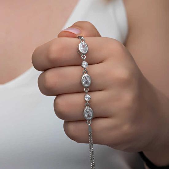 Silver Oval Stone Women’s Bracelet