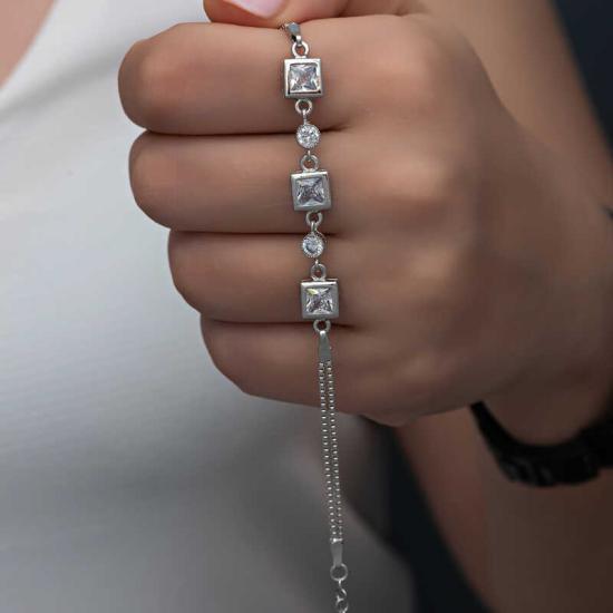 Silver Square Zircon Stone Women’s Bracelet