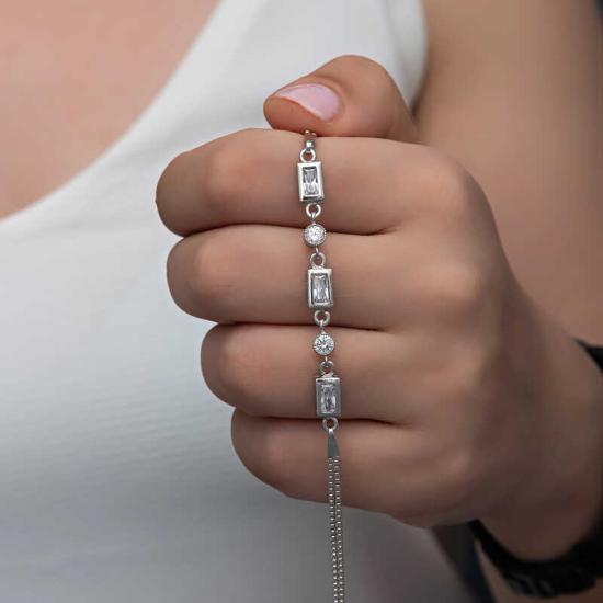 Silver Rectangular Zircon Stone Women’s Bracelet