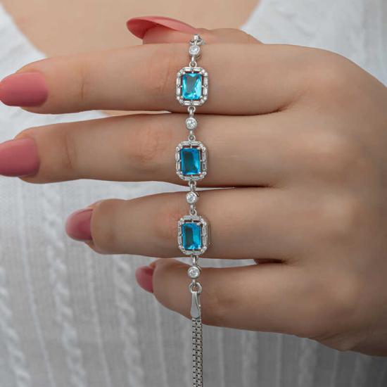 Silver Baguette Turquoise Stone Women’s Bracelet