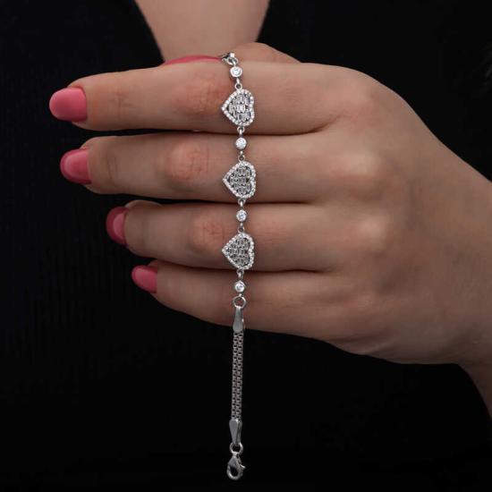 Silver Baguette Stone Heart Women’s Bracelet