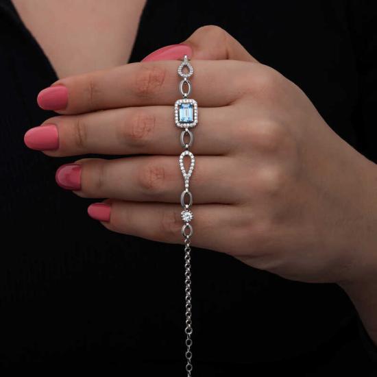 Silver Baguette Turquoise Stone Women’s Bracelet